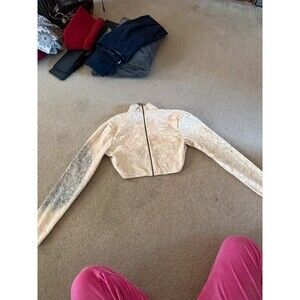 Velvet cropped high mock neck with full front length zippered preppy